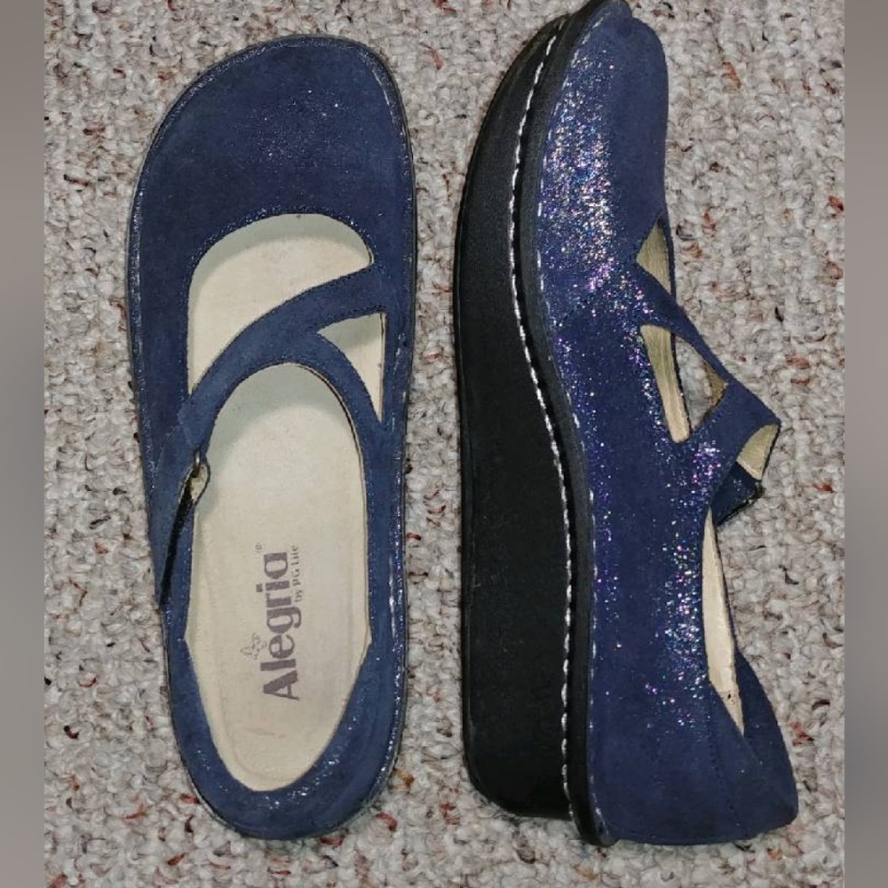 Alegria Blue Glitter Mary Jane Shoes